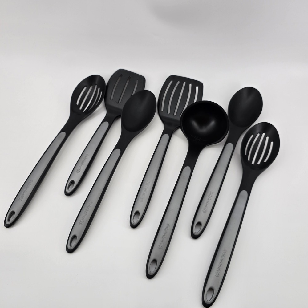 Calphalon Kitchen Utensil 7 Piece Nylon Non-Stick Black Grey